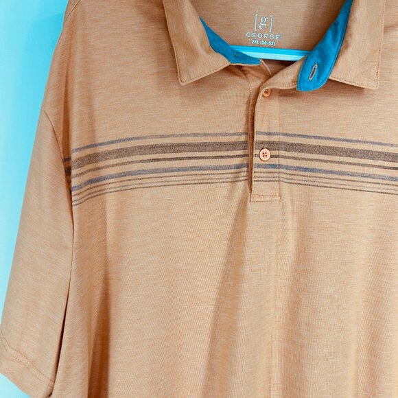 George Orange chest stripe short sleeve polo golf shirt Mens Sz XXL Knit Soft - Picture 3 of 6
